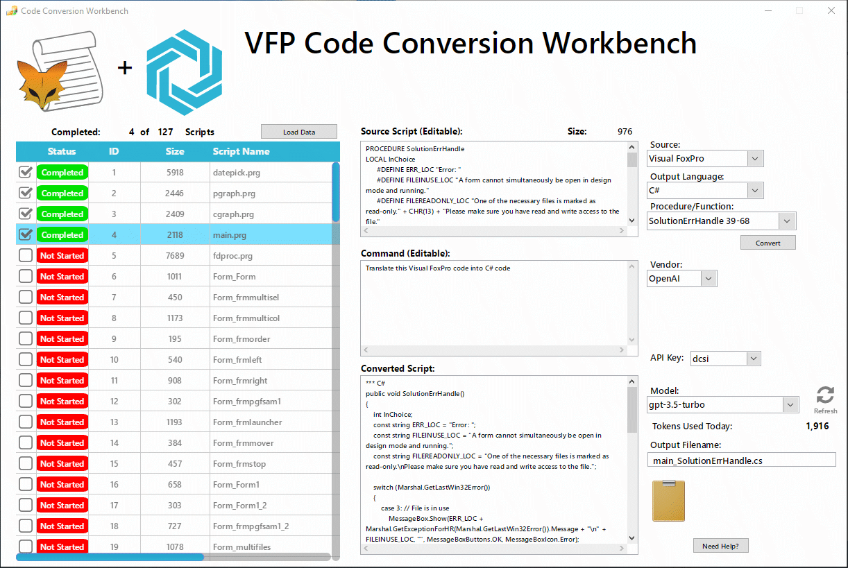 Code Conversion Workbench - VFP to C# Training Records